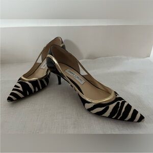 Jimmy Choo Kitten Heel, Calf Skin/Zebra Print Pumps. Sz 37